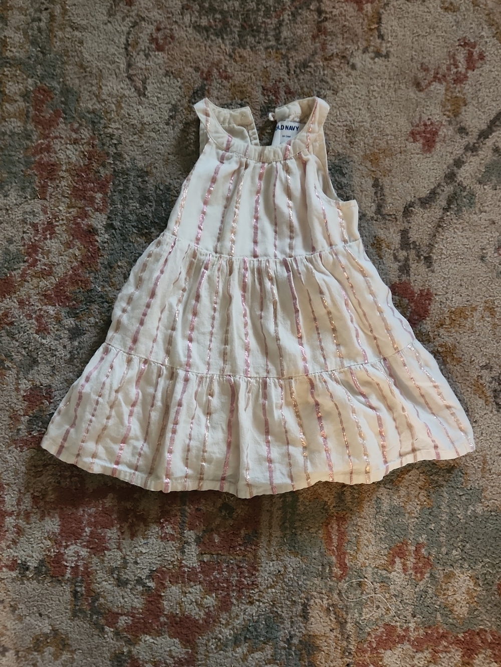 Old Navy Cream Dress with Pink Metallic Stripes